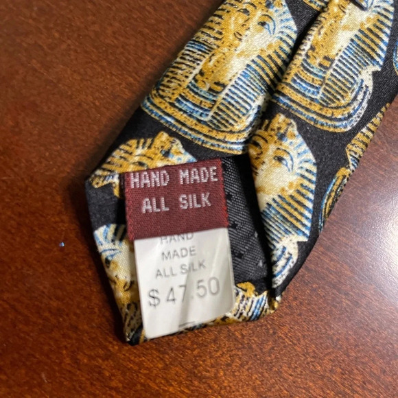 Museum Artifacts Egyptian Pharaoh King Tut Mask Men’s 100% Silk Neck Tie Black - Picture 3 of 6